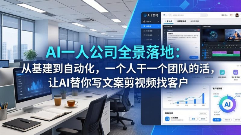 AI一人公司全景落地:从基建到自动化,一个人干一个团队的活,让AI替你写文案剪视频找客户-51云资源
