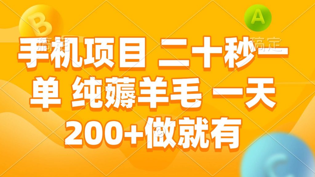 (13803期)手机项目 二十秒一单 纯薅羊毛 一天200 做就有-51云资源