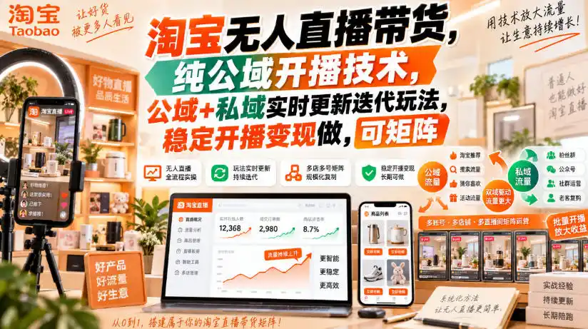 淘宝无人直播带货,纯公域开播技术,公域 私域实时更新迭代玩法,稳定开播变现做,可矩阵【揭秘】-51云资源