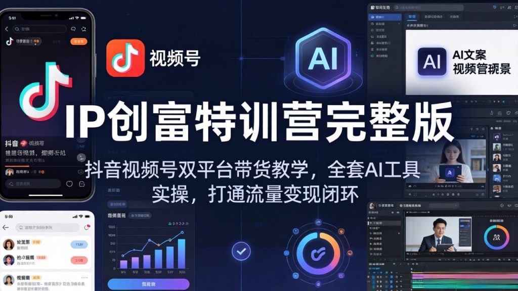 IP创富特训营完整版：抖音视频号双平台带货教学，全套AI工具实操，打通流量变现闭环-51云资源