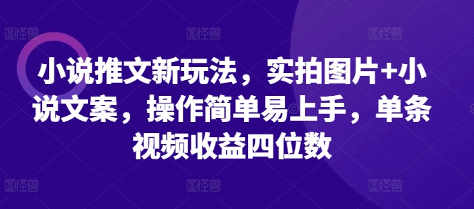 小说推文新玩法，实拍图片 小说文案，操作简单易上手，单条视频收益四位数-51云资源