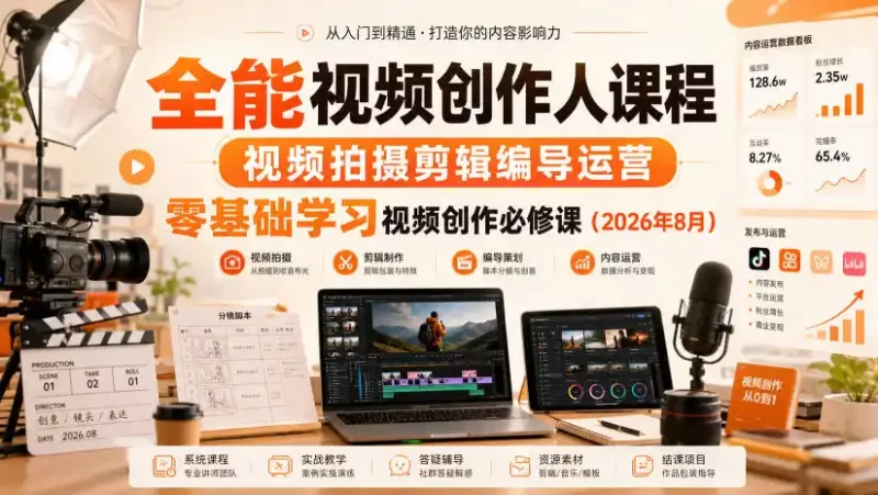 全能视频创作人课程,视频拍摄剪辑编导运营,零基础学习视频创作必修课(2026年8月)-51云资源
