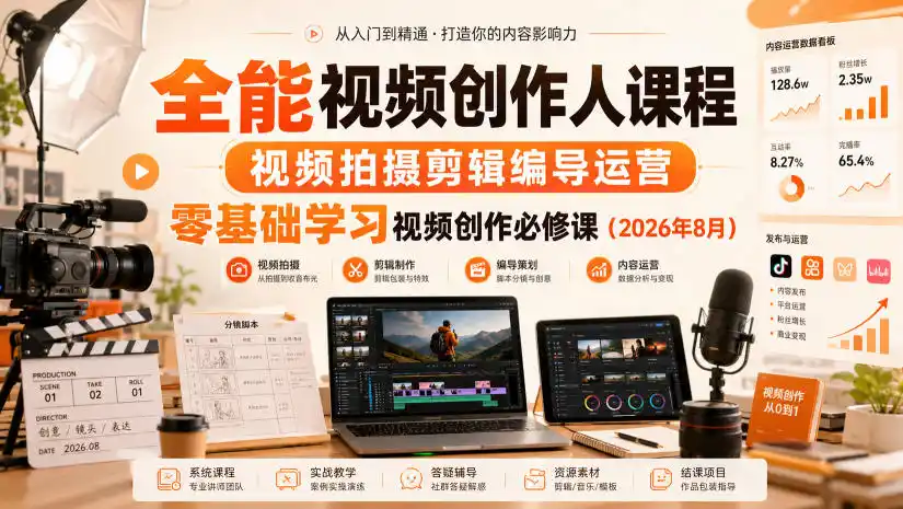 全能视频创作人课程，视频拍摄剪辑编导运营，零基础学习视频创作必修课(2026年8月)-51云资源