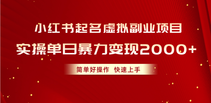 (10856期)小红书起名虚拟副业项目,实操单日暴力变现2000 ,简单好操作,快速上手-51云资源
