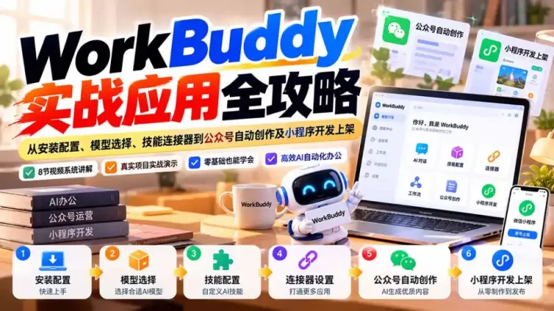 WorkBuddy 实战应用全攻略:从安装配置、模型选择、技能连接器到公众号自动创作及小程序开发上架-51云资源