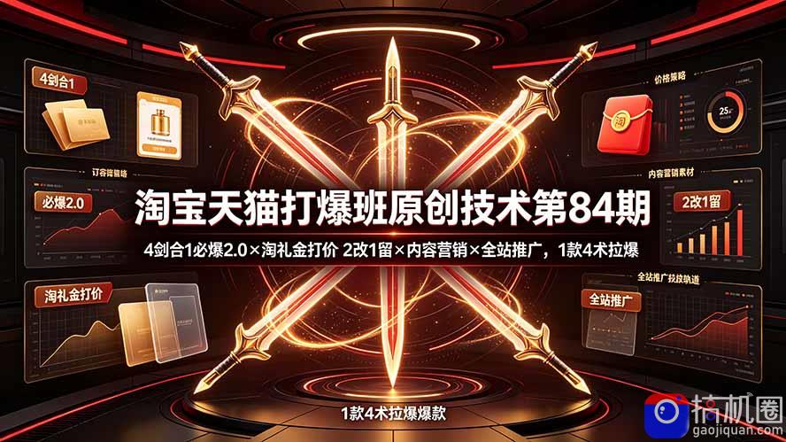 淘宝天猫打爆班原创技术第84期：4剑合1必爆2.0×淘礼金打价×2改1留×内容营销×全站推广，1款4术拉爆-51云资源