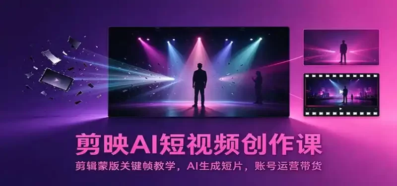 剪映AI短视频创作课：剪辑蒙版关键帧教学，AI生成短片，账号运营带货-51云资源