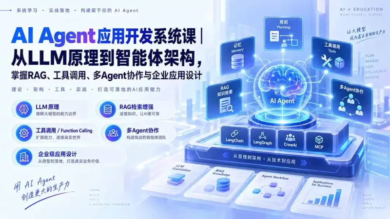 AI Agent应用开发系统课-179节|从LLM原理到智能体架构,掌握RAG、工具调用、多Agent协作与企业应用设计-51云资源