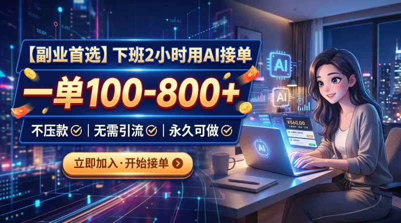 下班2小时用AI接单,一单100-800 ,不压款,无需引流,永久可做-51云资源