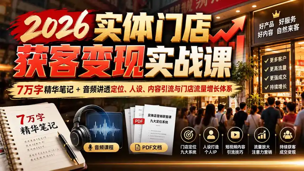 2026实体门店获客变现实战课：7万字精华笔记 音频讲透定位、人设、内容引流与门店流量增长体系-51云资源