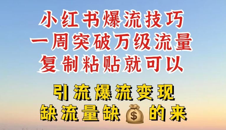 小红书爆流技巧，一周突破万级流量，复制粘贴就可以，引流爆流变现【揭秘】-51云资源