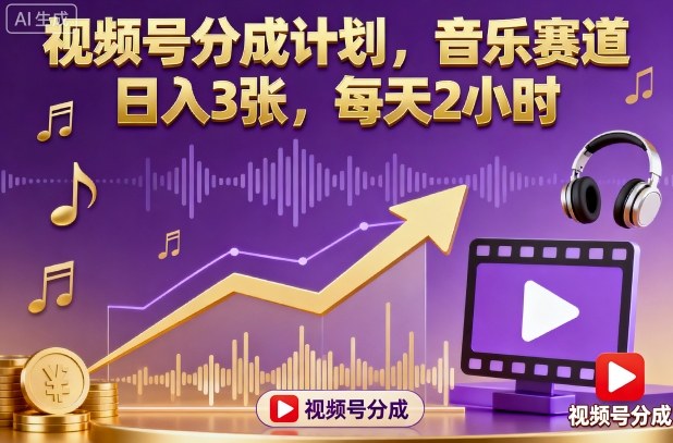 视频号分成计划，音乐赛道，日入3张，每天2小时-51云资源