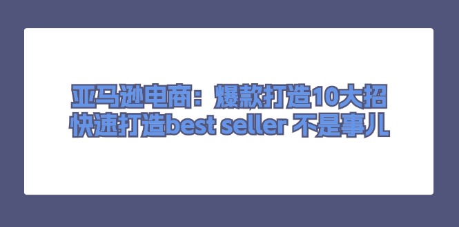 （11431期）亚马逊电商：爆款打造10大招，快速打造best seller 不是事儿-51云资源