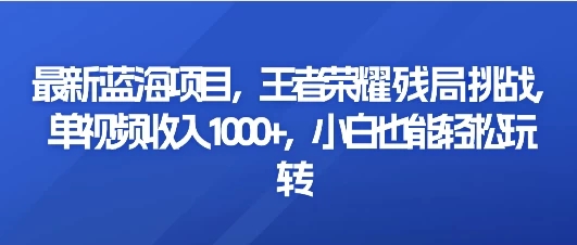 最新蓝海项目,王者荣耀残局挑战,单视频收入1000 ,小白也能轻松玩转-51云资源