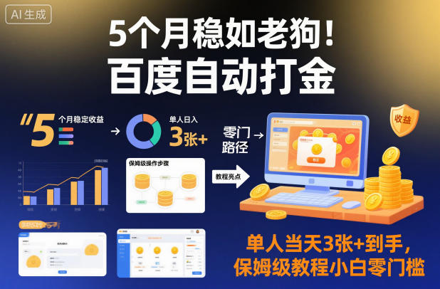 5个月稳如老狗！百度自动打金，单人当天3张 到手，保姆级教程小白零门槛【揭秘】-51云资源