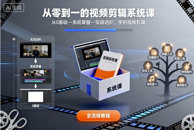 从零到一的视频剪辑系统课，从0基础–系统掌握–实战进阶，学拍视频剪辑-51云资源
