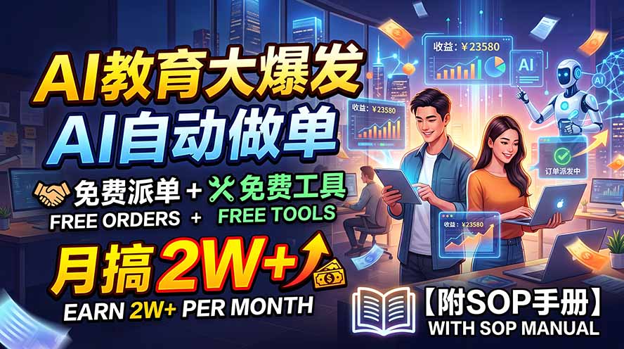 AI教育大爆发,AI自动做单,免费派单 免费工具,月搞2W 【附SOP手册】-51云资源