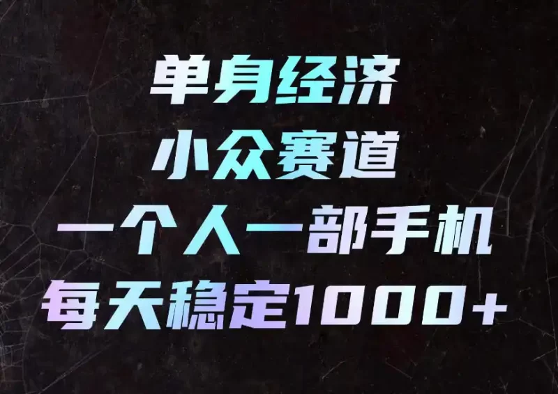 单身经济小众赛道，一个人一部手机，每天稳定1000 ，利用下班碎片时间即可【揭秘】-51云资源