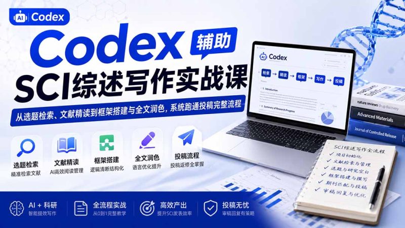 Codex辅助SCI综述写作实战课——从选题检索、文献精读到框架搭建与全文润色,系统跑通投稿完整流程-51云资源