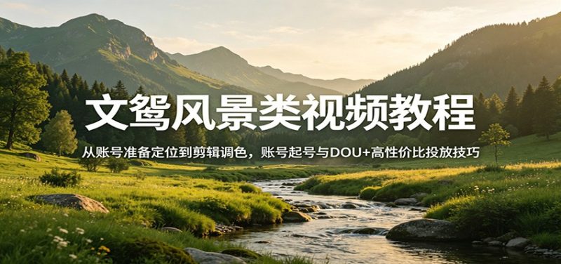 文鸳风景类视频教程：从账号准备定位到剪辑调色，账号起号与DOU 高性价比投放技巧-51云资源