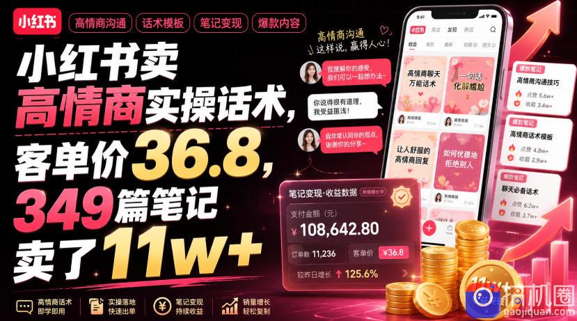 小红书卖高情商实操话术,客单价36.8,349篇笔记卖了11w !-51云资源