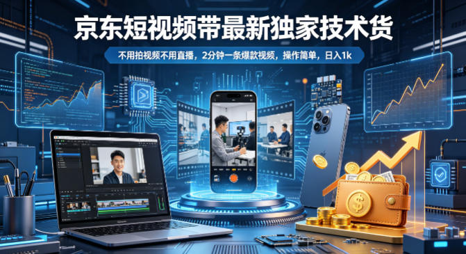 京东短视频带货最新独家技术，不用拍视频不用直播，2分钟一条爆款视频，操作简单，日入1k 【揭秘】-51云资源