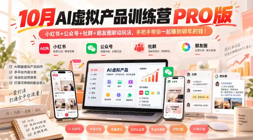 10月AI虚拟产品训练营PRO版，小红书 公众号 社群 朋友圈联动玩法，手把手带你一起赚到明年的钱！(更新1029)-51云资源