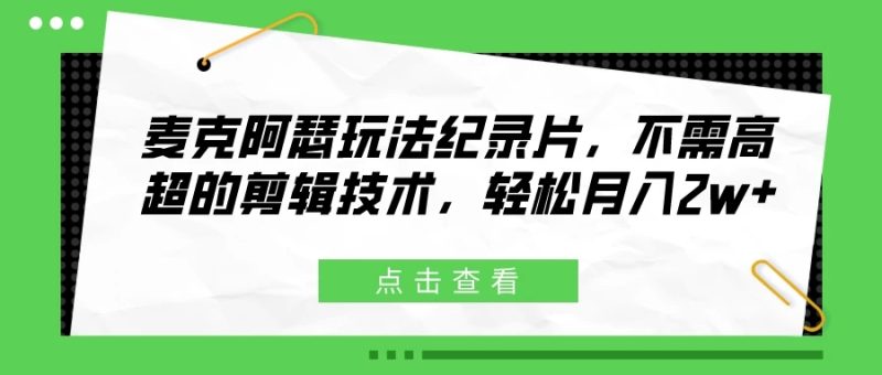 麦克阿瑟玩法纪录片,不需高超的剪辑技术,轻松月入2w-51云资源