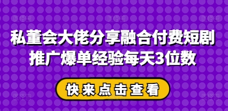 私董会大佬分享融合付费短剧推广爆单经验每天3位数-51云资源