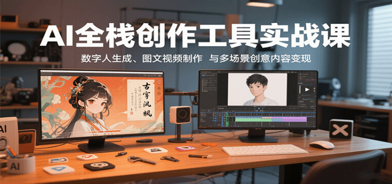 AI全栈创作工具实战课：数字人生成、图文视频制作与多场景创意内容变现-51云资源
