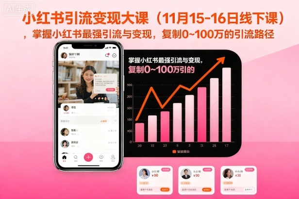 小红书引流变现大课(11月15-16日线下课),掌握小红书最强引流与变现,复制0~100万的引流路径-51云资源