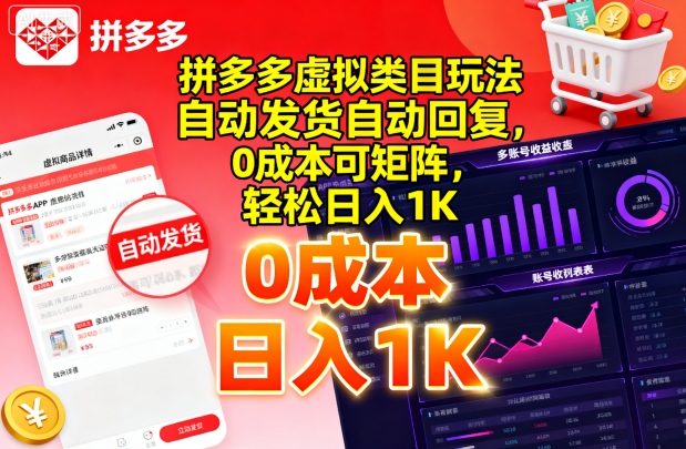 拼多多虚拟类目玩法，自动发货自动回复，0成本可矩阵，轻松日入1K【揭秘】-51云资源
