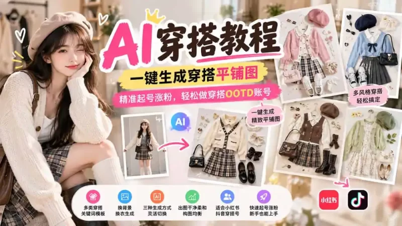 【无水印】AI穿搭教程|一键生成穿搭平铺图,精准起号涨粉,轻松做穿搭OOTD账号-51云资源