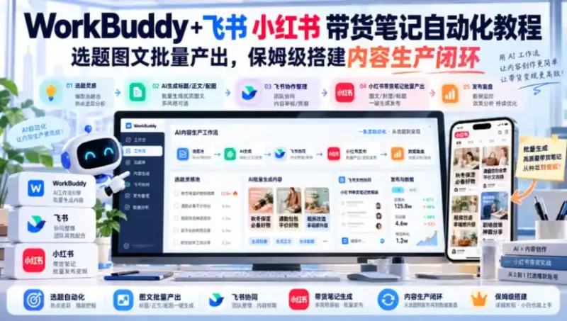 WorkBuddy 飞书小红书带货笔记自动化教程,选题图文批量产出,保姆级搭建内容生产闭环【文档】-51云资源