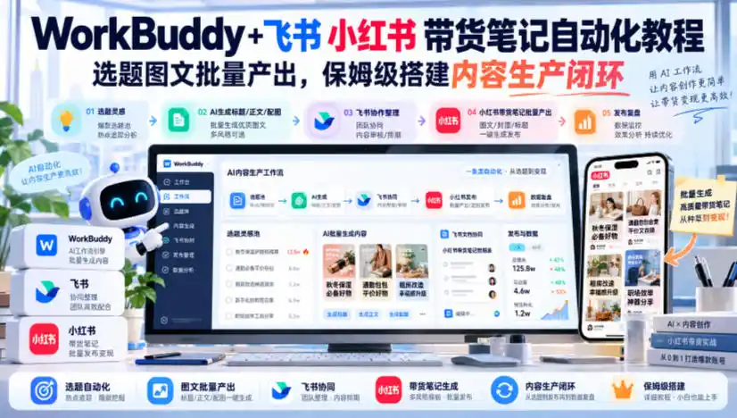 WorkBuddy 飞书小红书带货笔记自动化教程,选题图文批量产出,保姆级搭建内容生产闭环【文档】
