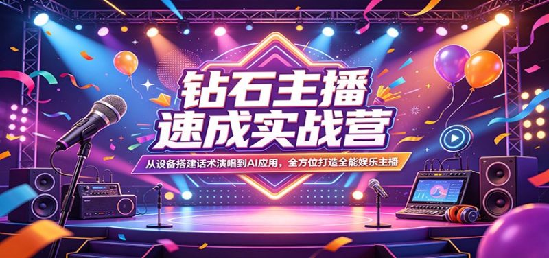 钻石主播速成实战营:从设备搭建话术演唱到AI应用,全方位打造全能娱乐主播-51云资源