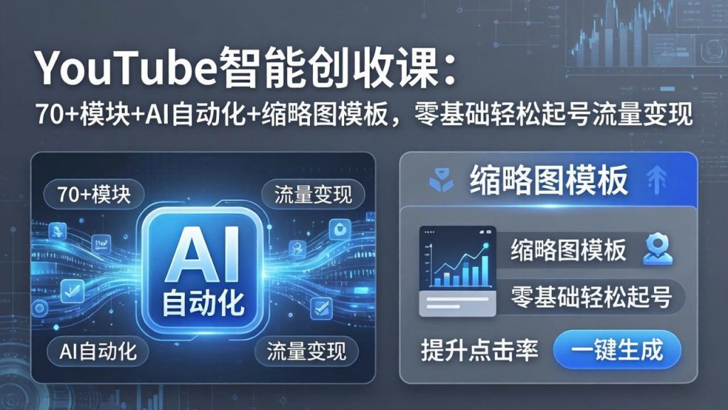 YouTube智能创收课：70 模块 AI自动化 缩略图模板，零基础轻松起号流量变现-51云资源