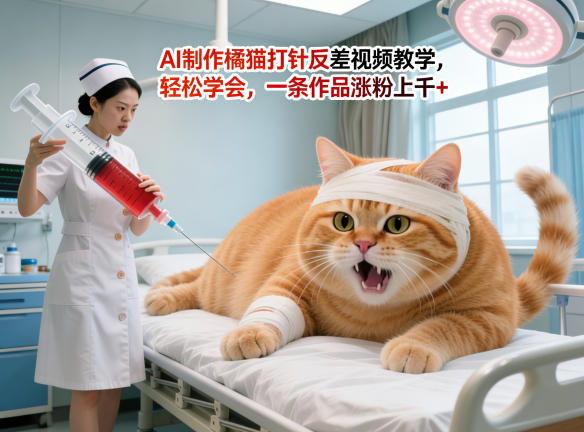 AI制作橘猫打针反差视频教学,轻松学会,一条作品涨粉上千-51云资源