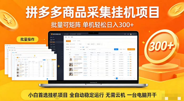 拼多多商品信息全自动采集项目，批量可矩阵，单机轻松日入300 ，无需云机一台电脑开干【揭秘】-51云资源