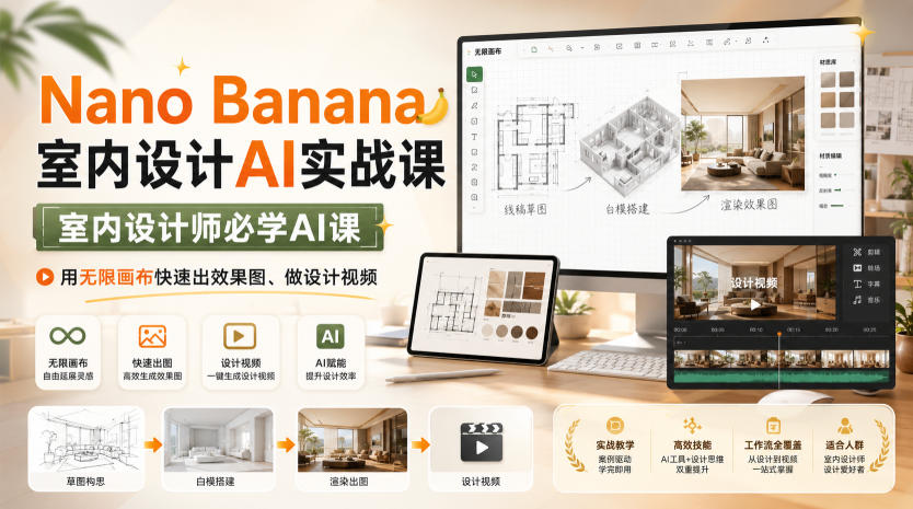 Nano Banana室内设计AI实战课，室内设计师必学AI课，用无限画布快速出效果图、做设计视频-51云资源