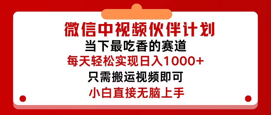 （12017期）微信中视频伙伴计划，仅靠搬运就能轻松实现日入500 ，关键操作还简单，…-51云资源