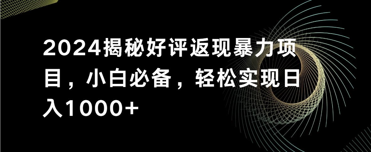 2024揭秘好评返现暴力项目，小白必备，轻松实现日入1000 