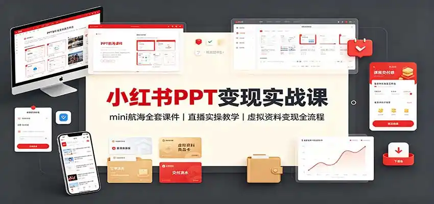小红书PPT变现实战课:mini航海全套课件 直播实操教学,虚拟资料变现全流程
