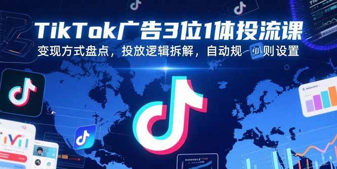 （15460期）TikTok广告3位1体投流课，变现方式盘点，投放逻辑拆解，自动规则设置-51云资源