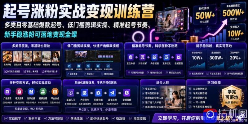 苗子起号涨粉实战变现训练营，多类目零基础爆款起号、精准起号节奏、新手稳涨粉可落地变现全课-51云资源