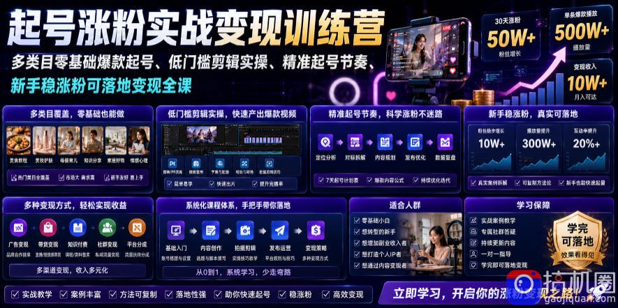 苗子起号涨粉实战变现训练营，多类目零基础爆款起号、精准起号节奏、新手稳涨粉可落地变现全课-51云资源