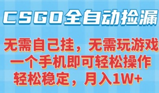 CSGO自动捡漏项目,最新独家玩法,一个手机可操作,新手小白轻松月入1W ,操作简单易上手【揭秘】