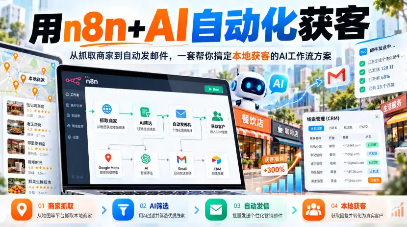 【无水印】用n8n AI自动化获客,从抓取商家到自动发邮件,一套帮你搞定本地获客的AI工作流方案【原创双语字幕】