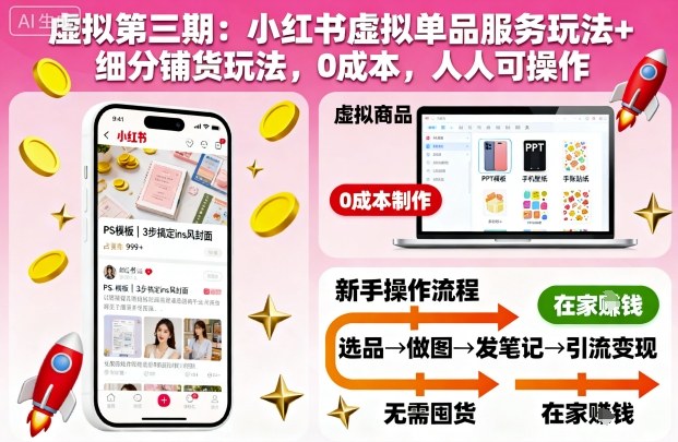 虚拟第三期:小红书虚拟单品服务玩法 细分铺货玩法,0成本,人人可操作-51云资源