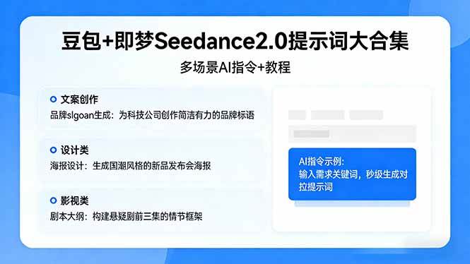 (17935期)豆包 即梦Seedance2.0提示词大合集:多场景AI指令 教程,解锁文案、设计、影视高效创作-51云资源